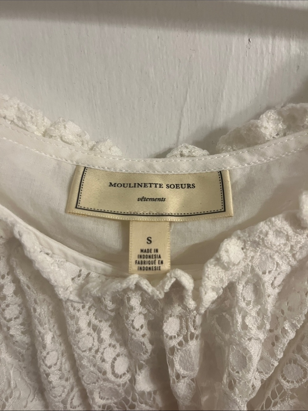 Moulinette Soeurs White Lace Puff Sleeve Blouse size small - Picture 2 of 4